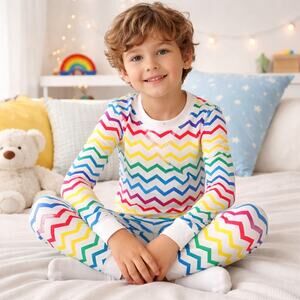 Primary Rainbow Chevron Pajama Set Size 6-7 Organic Cotton Kids Unisex